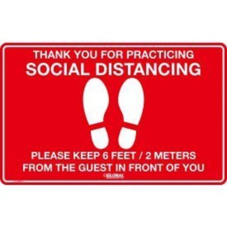NMC GEC&#8482; Red Social Distancing Floor Sign, 16" W x 10" H, Vinyl Adhesive CU-398978